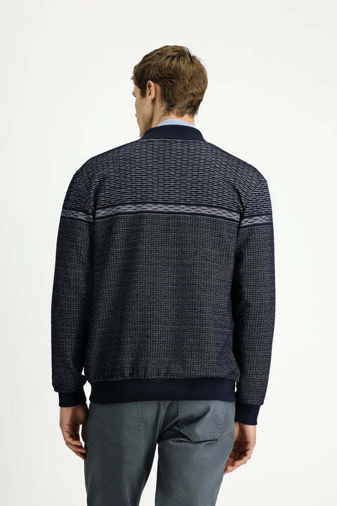 Orta Lacivert Desenli Fermuarlı Sweat Hırka