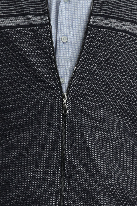 Orta Lacivert Desenli Fermuarlı Sweat Hırka