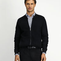 Siyah Fermuarlı Desenli Pamuk Bomber Sweatshirt