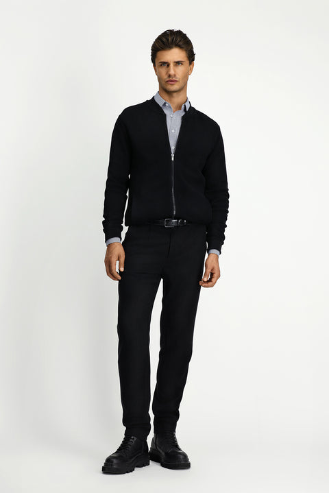 Siyah Fermuarlı Desenli Pamuk Bomber Sweatshirt