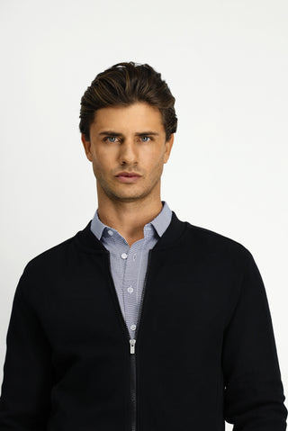  Siyah Fermuarlı Desenli Pamuk Bomber Sweatshirt