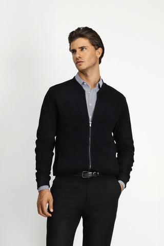  Siyah Fermuarlı Desenli Pamuk Bomber Sweatshirt