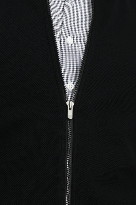 Siyah Fermuarlı Desenli Pamuk Bomber Sweatshirt