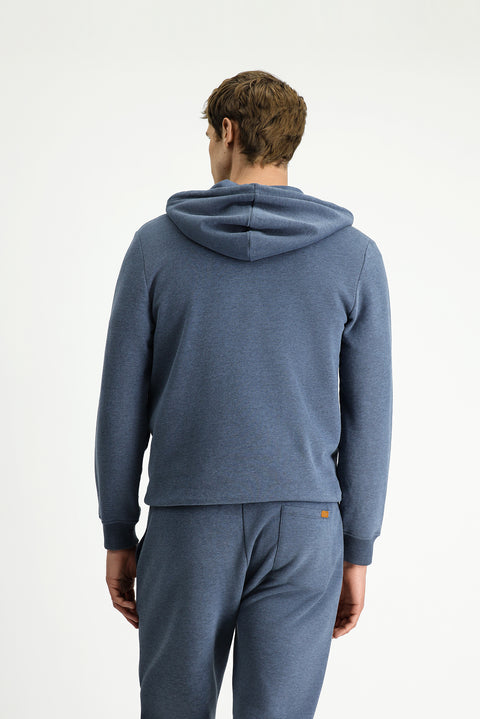 İndigo Melanj Kapüşonlu Fermuarlı Pamuklu Sweat Hırka