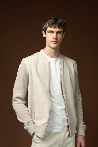  Açık Bej Pamuklu Fermuarlı Polar Sweat Hırka