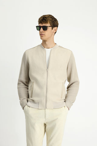  Açık Bej Pamuklu Fermuarlı Polar Sweat Hırka