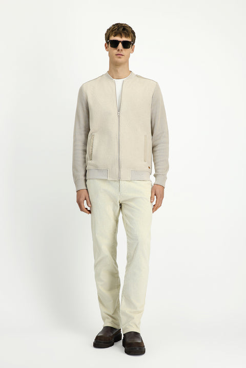 Açık Bej Pamuklu Fermuarlı Polar Sweat Hırka