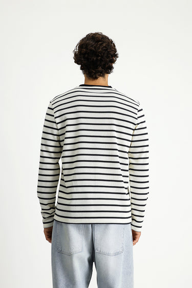 Ekru Bisiklet Yaka Regular Fit Çizgili Sweatshırt