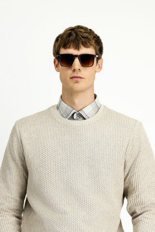  Açık Bej Bisiklet Yaka Regular Fit Desenli Pamuklu Sweatshirt