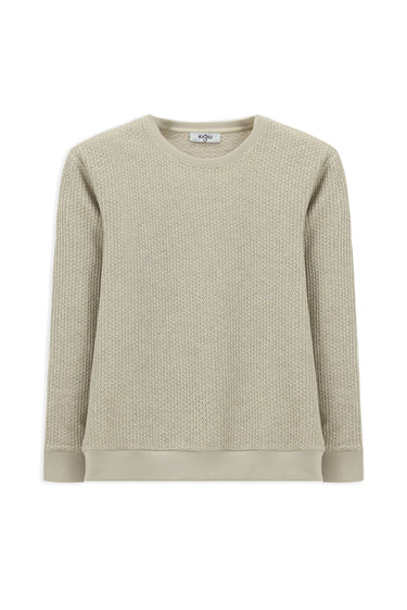 Açık Bej Bisiklet Yaka Regular Fit Desenli Pamuklu Sweatshirt