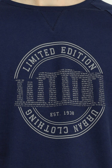 Koyu Lacivert Bisiklet Yaka Regular Fit Baskılı Pamuk Sweatshirt