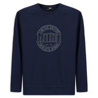 Koyu Lacivert Bisiklet Yaka Regular Fit Baskılı Pamuk Sweatshirt