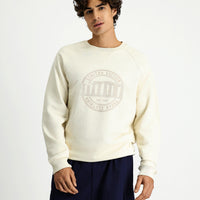 Ekru Bisiklet Yaka Regular Fit Baskılı Pamuk Sweatshirt