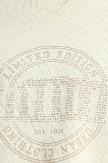 Ekru Bisiklet Yaka Regular Fit Baskılı Pamuk Sweatshirt