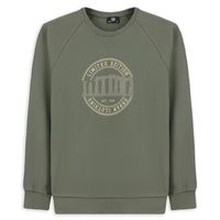 Açık Haki Bisiklet Yaka Regular Fit Baskılı Pamuk Sweatshirt