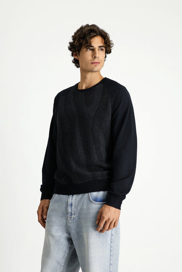  Siyah Bisiklet Yaka Regular Fit Desenli Pamuklu Sweatshirt