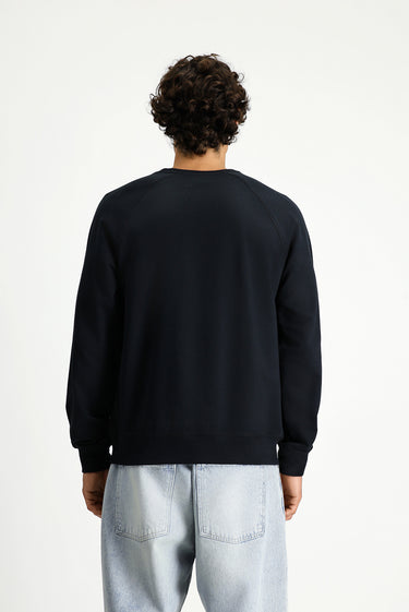 Siyah Bisiklet Yaka Regular Fit Desenli Pamuklu Sweatshirt