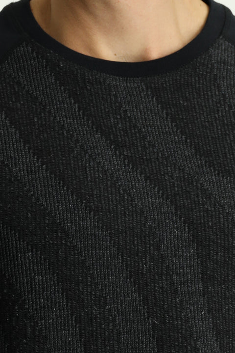 Siyah Bisiklet Yaka Regular Fit Desenli Pamuklu Sweatshirt