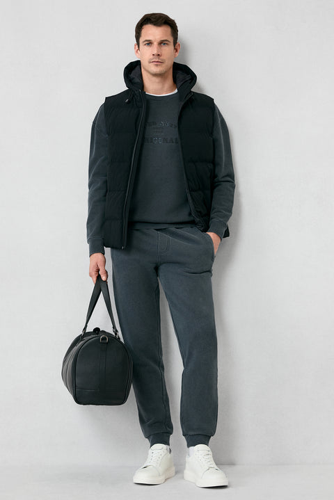 Orta Antrasit Bisiklet Yaka Oversize Ekstra Rahat Kesim Nakış Desenli Pamuk Sweatshırt