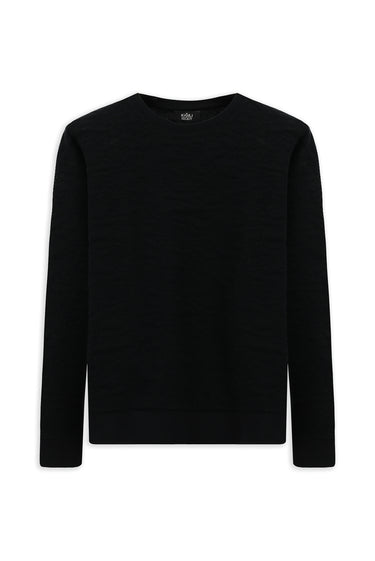 Siyah Bisiklet Yaka Loose Fit Desenli Pamuklu Sweatshirt