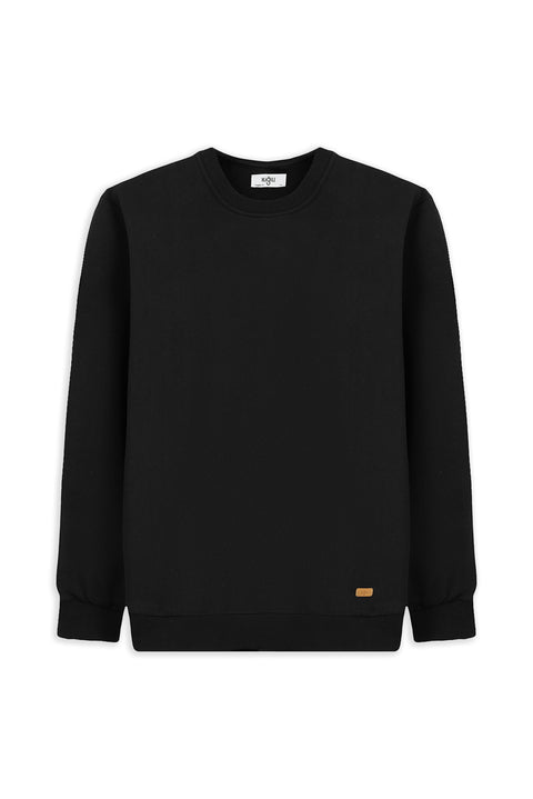 Siyah Bisiklet Yaka Regular Fit Pamuklu Basic Sweatshirt