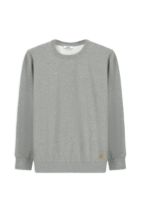 Orta Gri Melanj Bisiklet Yaka Regular Fit Pamuklu Basic Sweatshirt