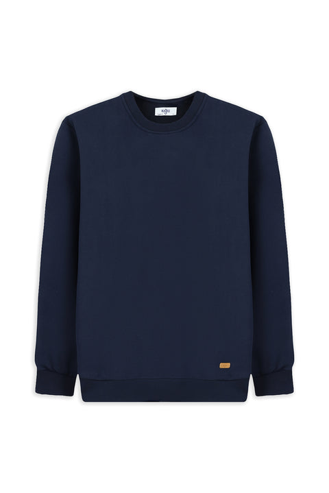 Koyu Lacivert Bisiklet Yaka Regular Fit Pamuklu Basic Sweatshirt