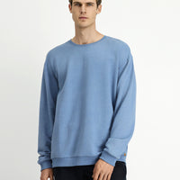 Havacı Mavi Bisiklet Yaka Regular Fit Pamuklu Sweatshirt