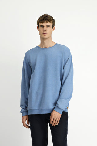  Havacı Mavi Bisiklet Yaka Regular Fit Pamuklu Sweatshirt