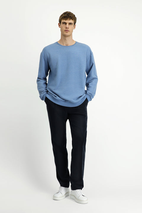 Havacı Mavi Bisiklet Yaka Regular Fit Pamuklu Basic Sweatshirt