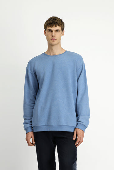  Havacı Mavi Bisiklet Yaka Regular Fit Pamuklu Sweatshirt