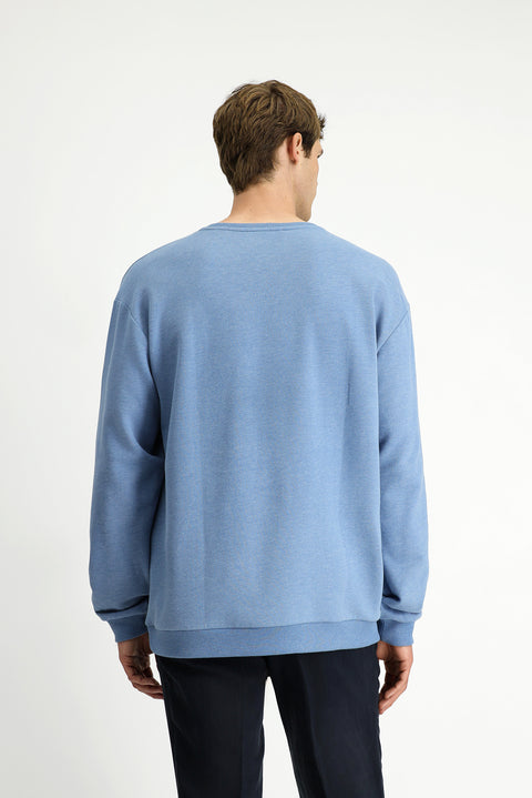 Havacı Mavi Bisiklet Yaka Regular Fit Pamuklu Basic Sweatshirt