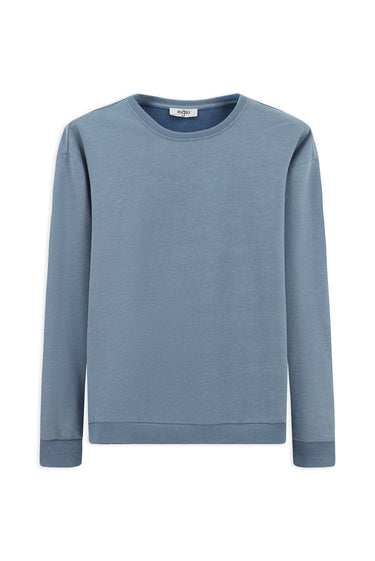 Havacı Mavi Bisiklet Yaka Regular Fit Pamuklu Sweatshirt