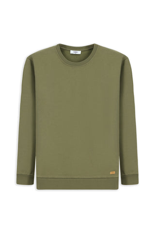  Orta Haki Bisiklet Yaka Regular Fit Pamuklu Basic Sweatshirt