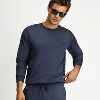 Koyu Füme Bisiklet Yaka Regular Fit Baskılı Pamuklu Sweatshirt