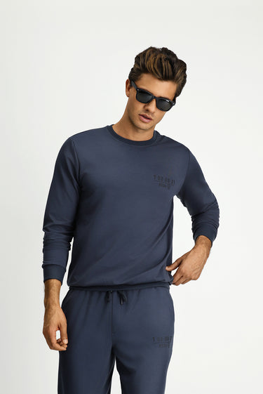  Koyu Füme Bisiklet Yaka Regular Fit Baskılı Pamuklu Sweatshirt