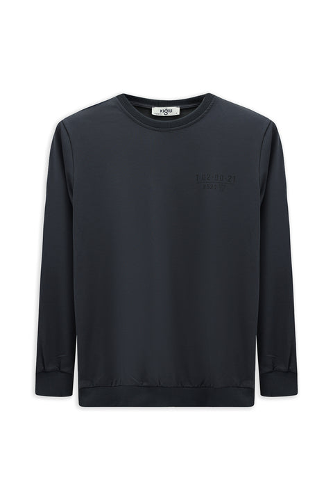 Dark Gray Crew Neck Regular Fit Printed Cotton Sweatshirt