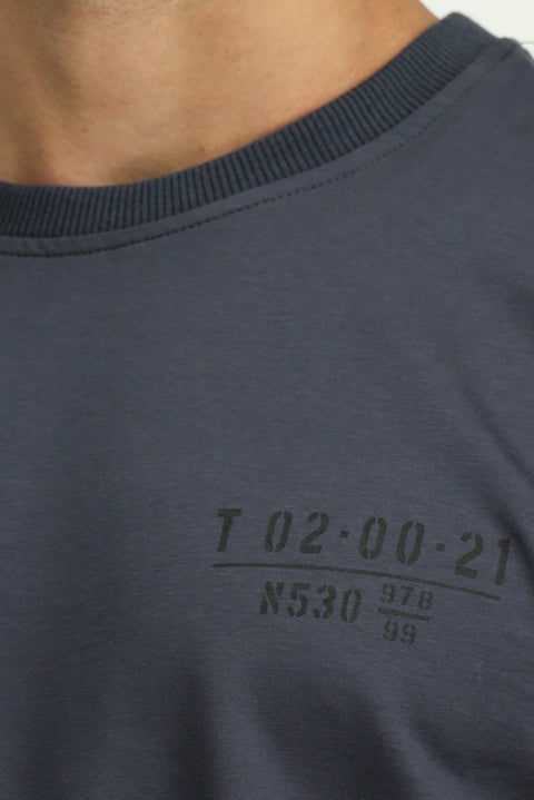 Koyu Füme Bisiklet Yaka Regular Fit Baskılı Pamuklu Sweatshirt