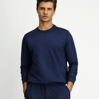 İndigo Bisiklet Yaka Regular Fit Baskılı Pamuklu Sweatshirt