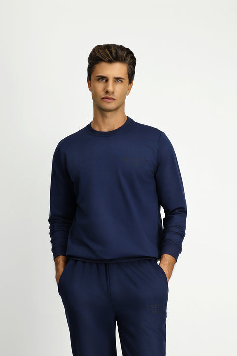 İndigo Bisiklet Yaka Regular Fit Baskılı Pamuklu Sweatshirt