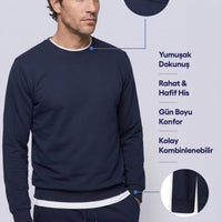 Indigo Crew Neck Regular Fit Printed Cotton Sweatshirt