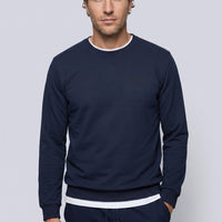 Indigo Crew Neck Regular Fit Printed Cotton Sweatshirt