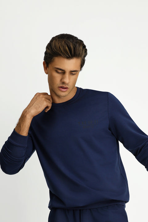 İndigo Bisiklet Yaka Regular Fit Baskılı Pamuklu Sweatshirt