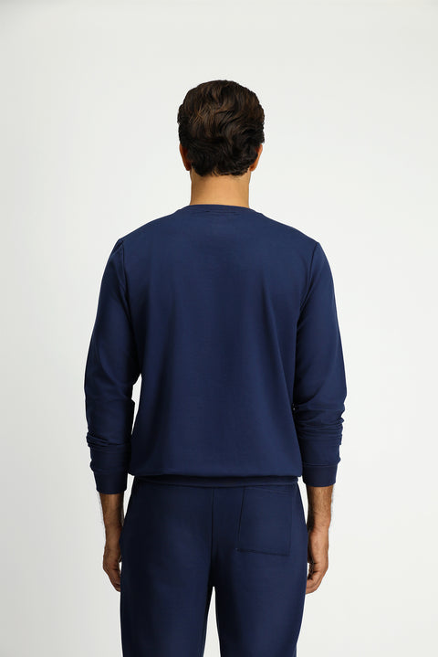 İndigo Bisiklet Yaka Regular Fit Baskılı Pamuklu Sweatshirt