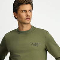 Orta Haki Bisiklet Yaka Regular Fit Baskılı Pamuklu Sweatshirt