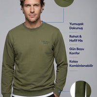 Medium Khaki Crew Neck Regular Fit Printed Cotton Sweatshirt