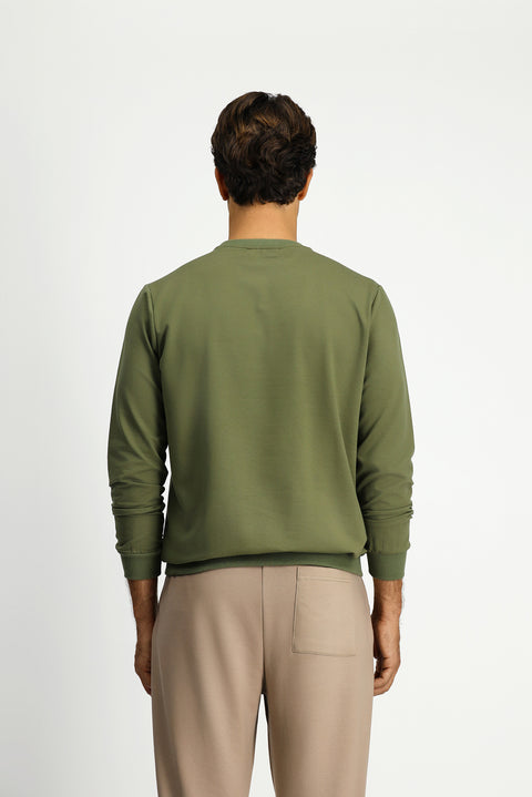 Medium Khaki Crew Neck Regular Fit Printed Cotton Sweatshirt