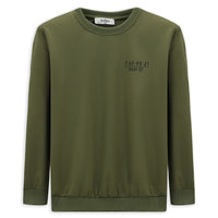Orta Haki Bisiklet Yaka Regular Fit Baskılı Pamuklu Sweatshirt