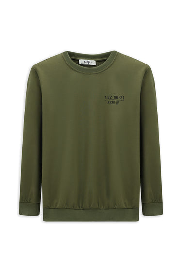  Orta Haki Bisiklet Yaka Regular Fit Baskılı Pamuklu Sweatshirt