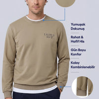 Medium Mink Crew Neck Regular Fit Printed Cotton Sweatshirt